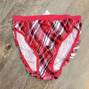 NWT Victoria's Secret Red Plaid 100% Cotton Thick Logo waistBand Panties Small S